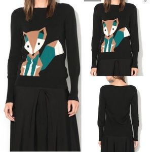 Black Fox Intarsia Boatneck Cashmere Mix Sweather BNWT